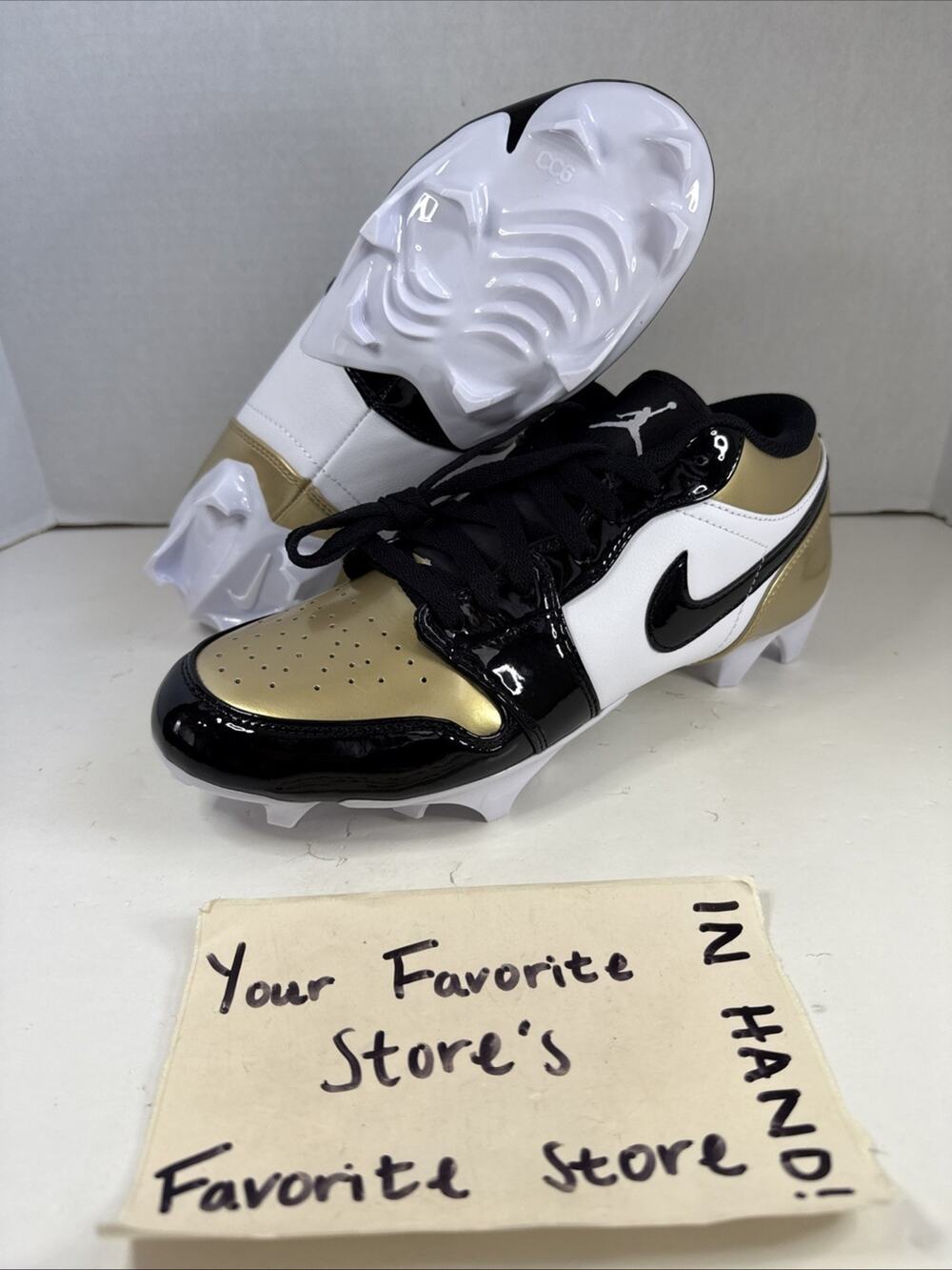 Nike Air Jordan 1 Low TD Football Cleat Patent Gold Toe FJ6245-701 Mens Size 8.5